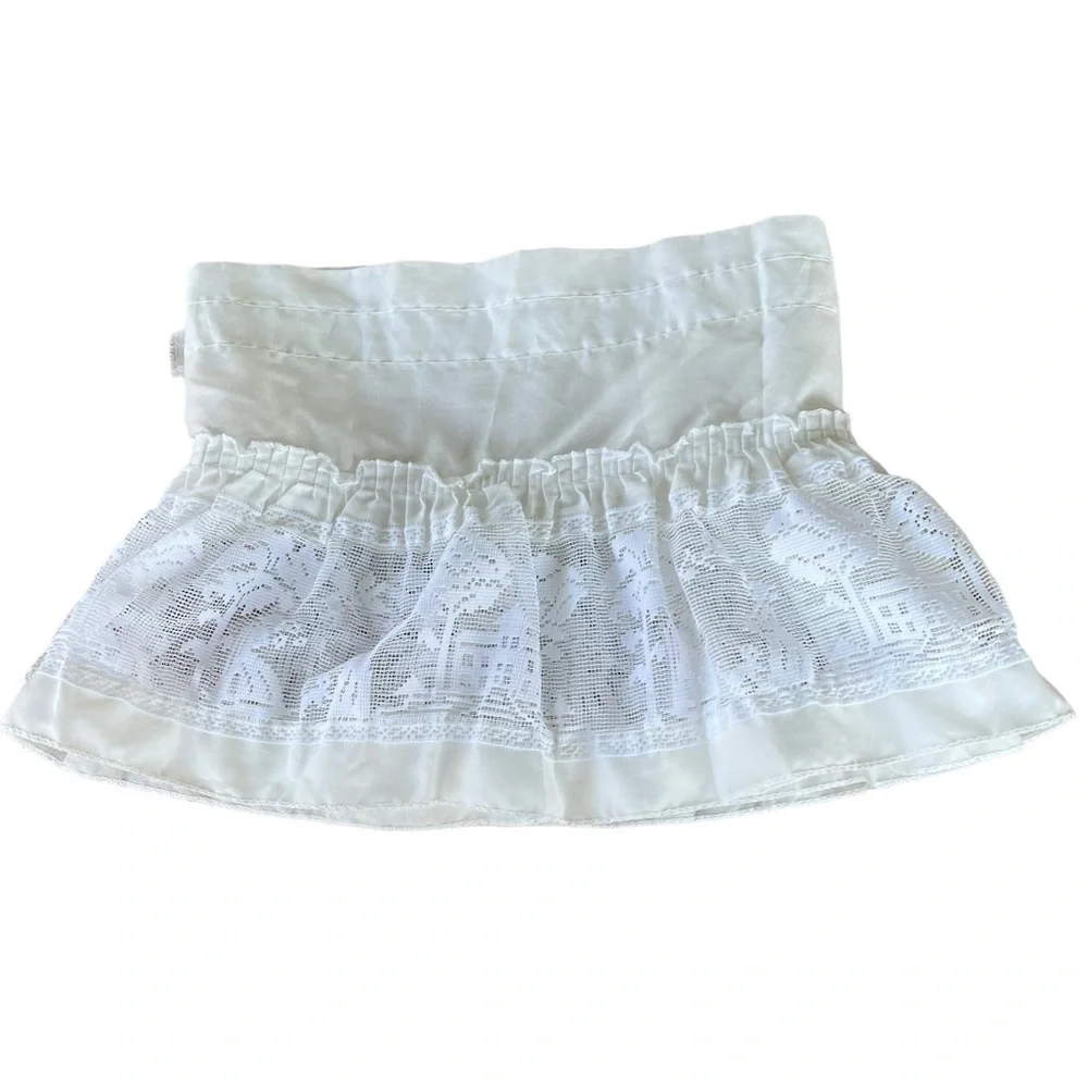 Vintage Embroidered Lace Ruffled Window Valance Farmhouse Prairie Cat White GUC